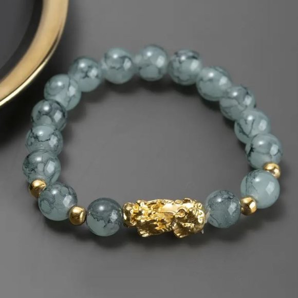 10mm Polished Dragon Vein Pixiu Dragon Spacer Protection Stretch Bracelet - Picture 2 of 9